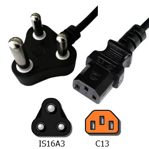 Computer power cable IS16A3 to C13 Power Cord - 10 Amp
