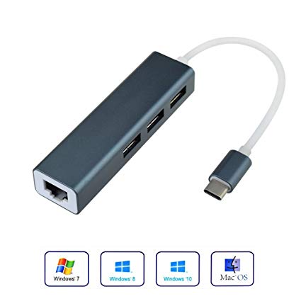 TYPE-C ETHERNET ADAPTER WITH 3 PORT USB HUB