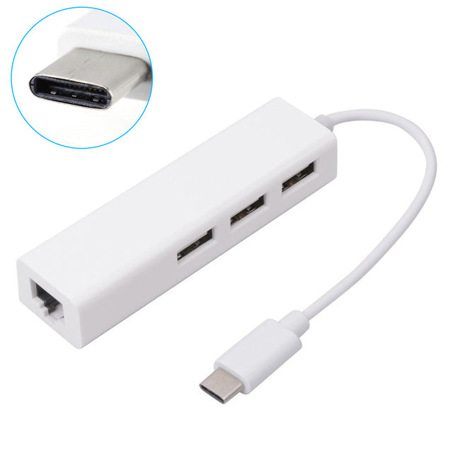 TYPE-C ETHERNET ADAPTER WITH 3 PORT USB HUB