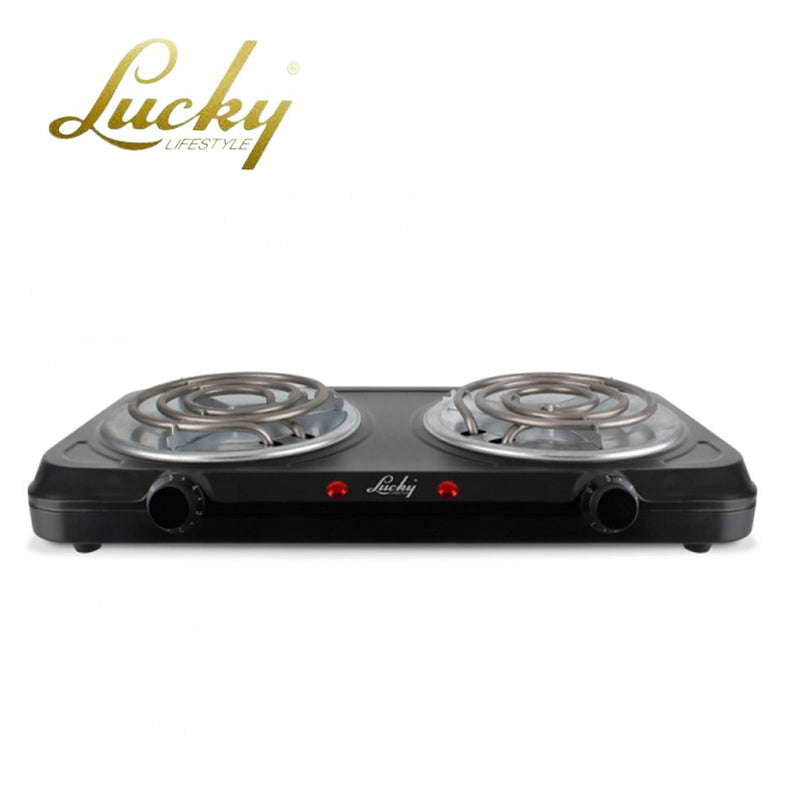 Lucky Lifestyle Hotplate Adjustable Temp Double Plate 2000W Black