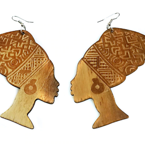 Vintage Long Wood Earring African Head