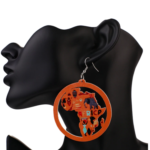 Handmade Ethnic Africa Pattern Print Wooden Earrings