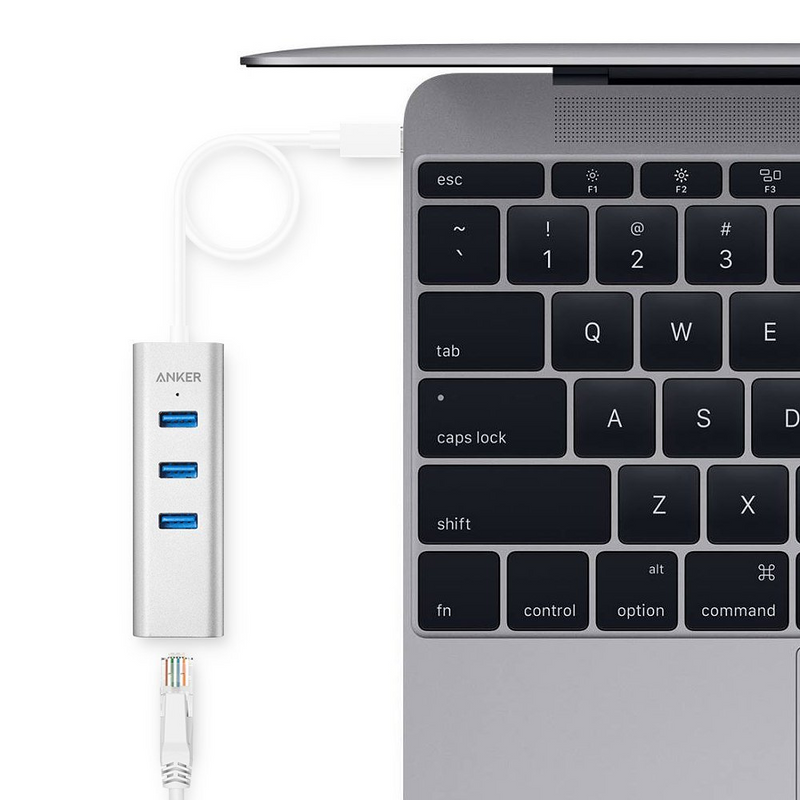 TYPE-C ETHERNET ADAPTER WITH 3 PORT USB HUB